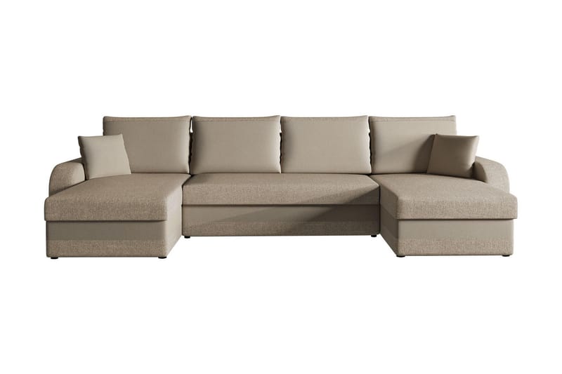 Alvared 4-person Sovesofa med dobbelt Chaiselong og Opbevari - Velour/Beige - Sovesofaer - U sovesofa - Sovesofa chaiselong