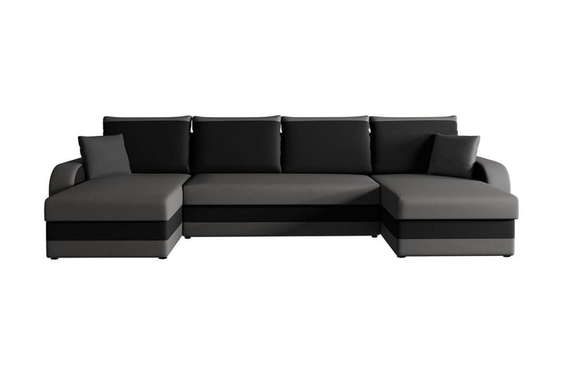 Alvared 4-person Sovesofa med dobbelt Chaiselong og Opbevari - Velour/Grå/Sort - Sovesofaer - Velour sofaer - U sovesofa - Sovesofa chaiselong