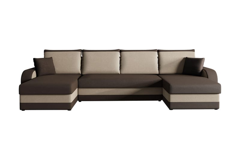 Alvared 4-person Sovesofa med dobbelt Chaiselong og Opbevari - Velour/Brun/Beige - Sovesofaer - Velour sofaer - U sovesofa - Sovesofa chaiselong