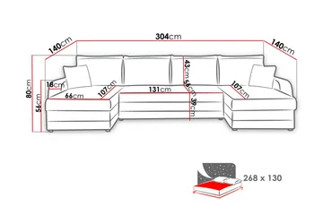 Alvared 4-person Sovesofa med dobbelt Chaiselong og Opbevari - Velour/Grå/Sort - Møbler - Sofaer - Sovesofaer