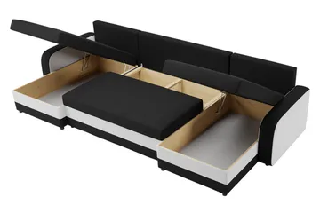 Alvared 4-person Sovesofa med dobbelt Chaiselong og Opbevari - Velour/Grå/Sort - Møbler - Sofaer - Sovesofaer