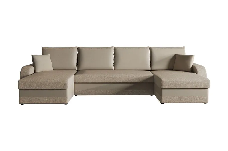 Alvared 4-person Sovesofa med dobbelt Chaiselong og Opbevari, Velour/Beige