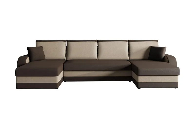 Alvared 4-person Sovesofa med dobbelt Chaiselong og Opbevari, Velour/Brun/Beige