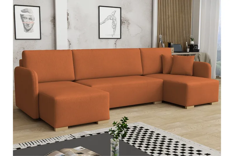 Amelus Sovesofa Dobbelt Divan 4-Personers - Orange - Møbler - Sofaer - Sovesofaer