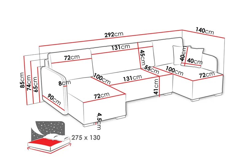 Amelus Sovesofa Dobbelt Divan 4-Personers - Møbler - Sofaer - Sovesofaer