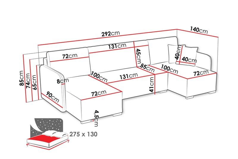 Amelus Sovesofa Dobbelt Divan 4-Personers - Beige - Møbler - Sofaer - Sovesofaer