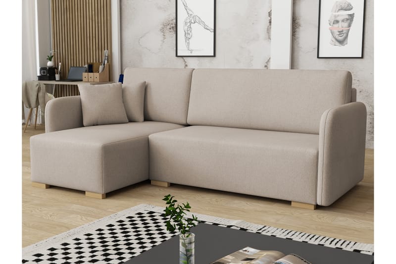 Amelus Sovesofa Med 4-Personers Divan - Beige - Møbler - Sofaer - Sovesofaer