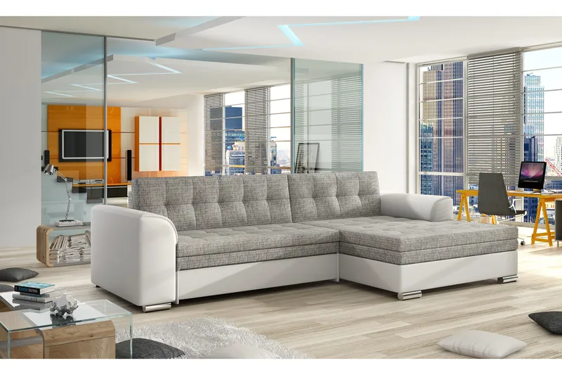 Amerikansk hjørnesovesofa med Divan, Grå / hvid