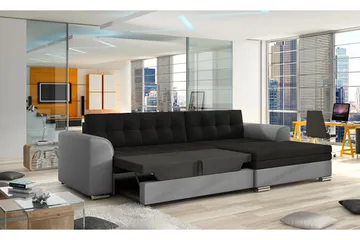 Amerikansk hjørnesovesofa med Divan - Grå / hvid - Møbler - Sofaer - Sovesofaer