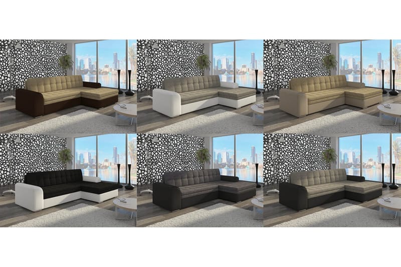 Amerikansk hjørnesovesofa med Divan - Grå / hvid - Møbler - Sofaer - Sovesofaer