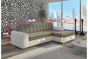 Amerikansk hjørnesovesofa med Divan - Grå / hvid - Møbler - Sofaer - Sovesofaer