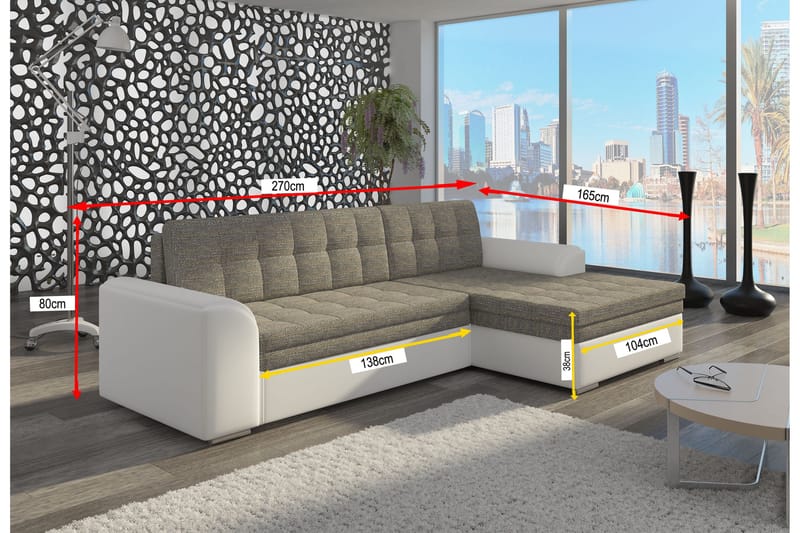 Amerikansk hjørnesovesofa med Divan - Grå / hvid - Møbler - Sofaer - Sovesofaer