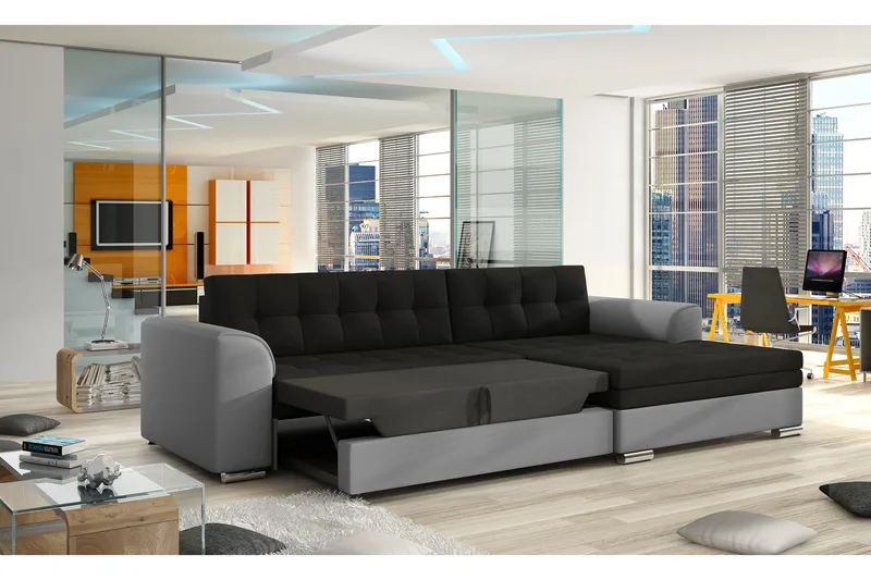 Amerikansk hjørnesovesofa med Divan - Sort - Møbler - Sofaer - Sofa med chaiselong