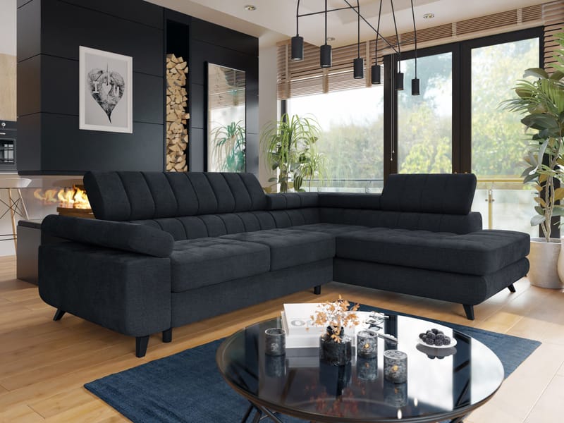 Amshyttan 4-personers sovesofa med chaiselong højre - Sort - Møbler - Sofaer - Sovesofaer