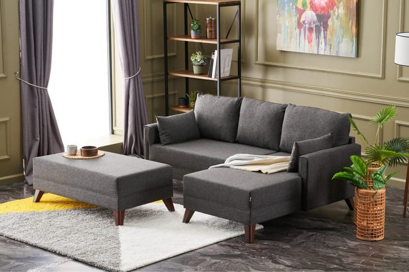 Antigua Mini Sovesofa med Chaiselong Højre - Antracit/Brun - Sovesofaer - Sovesofa chaiselong