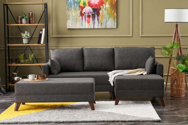 Antigua Mini Sovesofa med Chaiselong Højre - Antracit/Brun - Sovesofaer - Sovesofa chaiselong