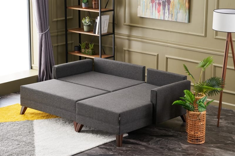 Antigua Mini Sovesofa med Chaiselong Højre - Antracit/Brun - Sovesofaer - Sovesofa chaiselong