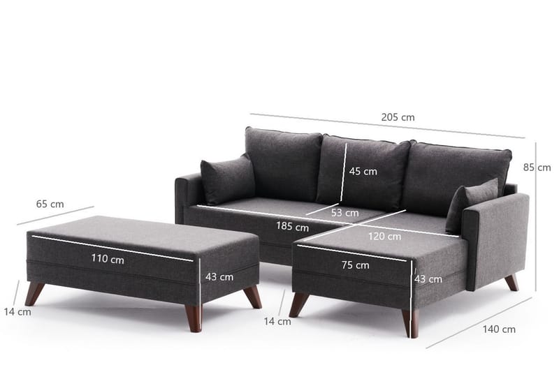 Antigua Mini Sovesofa med Chaiselong Højre - Antracit/Brun - Sovesofaer - Sovesofa chaiselong