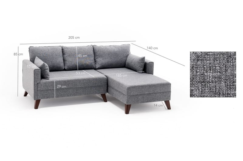 Antigua sovesofa med diva højre - Grå - Sofa med chaiselong - 4 personers sofa med chaiselong