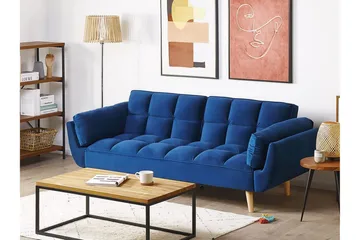 Asaby 3-Pers. Sovesofa - Velour/Mørkeblå - Møbler - Sofaer - Sovesofaer