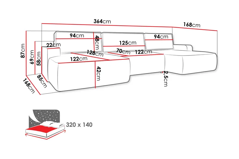 Avignon Sovesofa Dubbeldivan 5-sits - Beige - Møbler - Sofaer - Sovesofaer