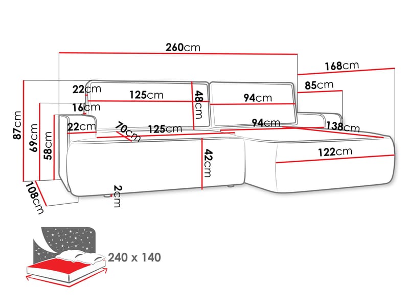 Avignon Sovesofa med chaiselong 3-personers - Grå - Møbler - Sofaer - Sovesofaer