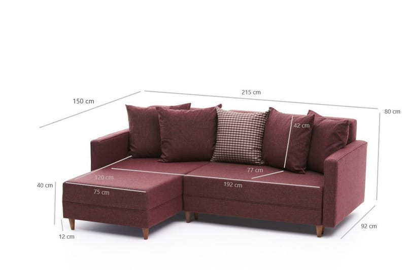 Aydama Sovesofa m. Chaiselong 4-Pers. 192x135 - Rød - Møbler - Sofaer - Sovesofaer