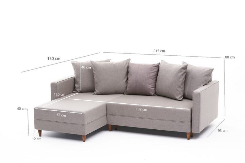 Aydama Sovesofa m. Chaiselong 4-Pers. 192x135 - Cream - Sovesofaer - Sovesofa chaiselong