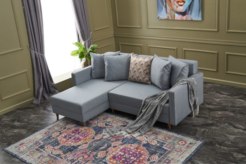Aydama Sovesofa m. Chaiselong 4-Pers. 192x135 - Blå - Møbler - Sofaer - Sovesofaer