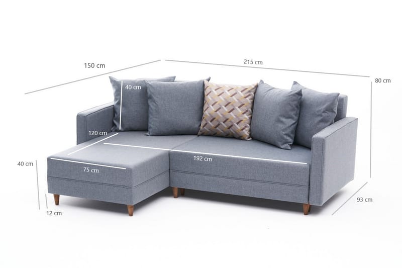Aydama Sovesofa m. Chaiselong 4-Pers. 192x135 - Blå - Møbler - Sofaer - Sovesofaer