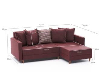 Aydama Sovesofa m. Chaiselong 4-Pers. 192x135 - Rød - Møbler - Sofaer - Sovesofaer