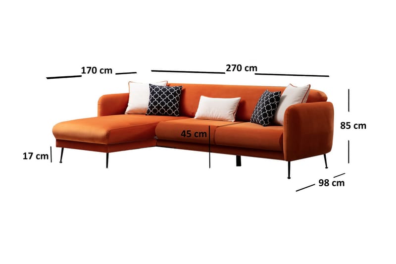 Azeriah Sovesofa med Chaiselong Venstre - Orange - Sovesofaer - Sovesofa chaiselong