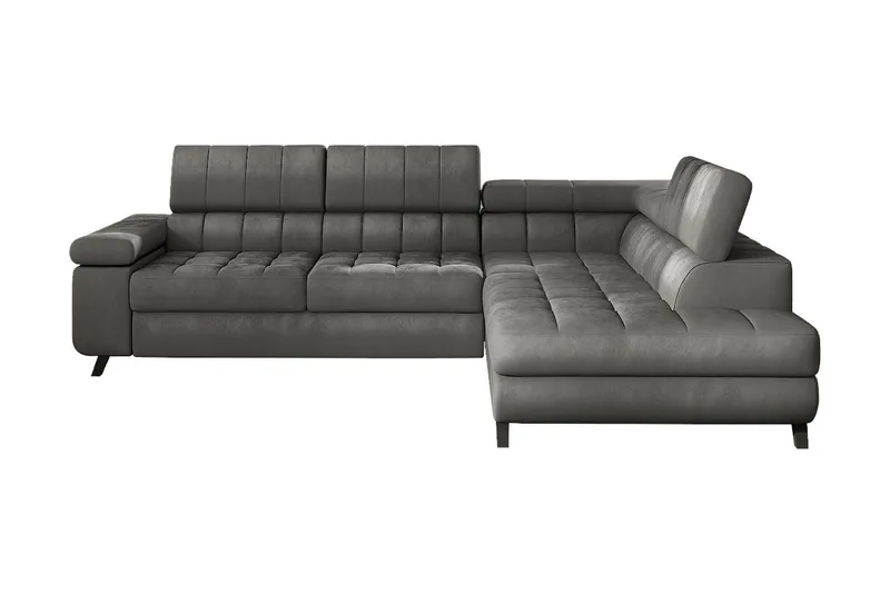 Azoulay Højrevendt Sovesofa 123x193 cm med Opbevaring i Fløjl, Grå