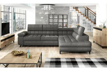 Azoulay Højrevendt Sovesofa 123x193 cm med Opbevaring i Fløjl - Grå - Møbler - Sofaer - Sovesofaer