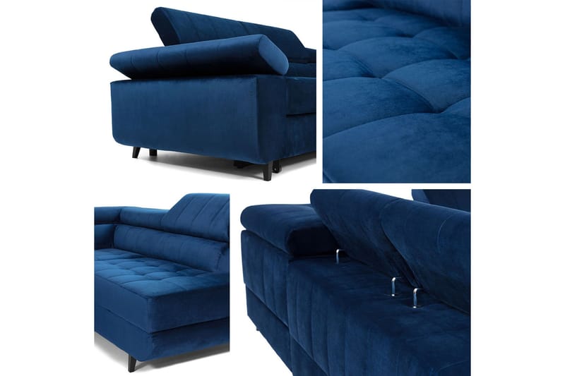 Azoulay Højrevendt Sovesofa 123x193 cm med Opbevaring i Fløjl - Grå - Møbler - Sofaer - Sovesofaer