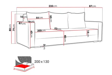 Banaso 3-personers Sovesofa 130x200 cm med Opbevaring i Fløjl - Rød|Sort - Møbler - Sofaer - Sovesofaer