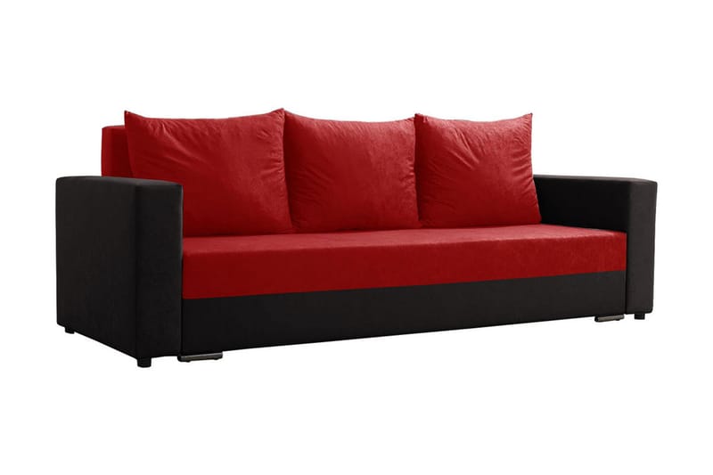 Banaso Sofa - Sort/Rød - Sovesofaer - 3 personers sovesofa - Velour sofaer