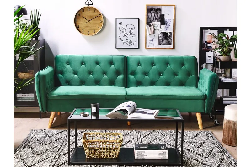 Bardu 2-Pers. Sovesofa - Velour/Mørkegrøn - Møbler - Sofaer - Sovesofaer