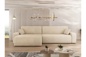 Barile Sovesofa med Chaiselong 3-personers i Plys - Beige - Møbler - Sofaer - Sovesofaer