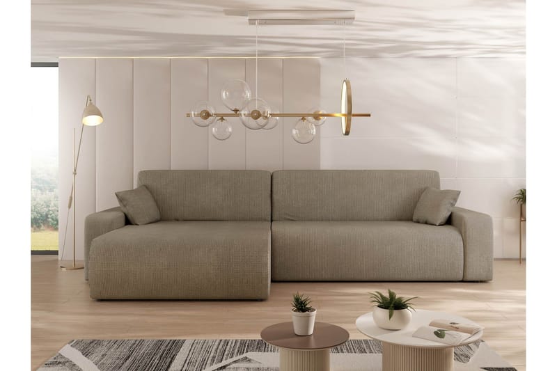 Barile Sovesofa med Chaiselong 3-personers i Plys - Brun - Møbler - Sofaer - Sovesofaer