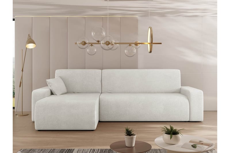 Barile Sovesofa med Chaiselong 3-personers i Plys - Hvid - Møbler - Sofaer - Sovesofaer