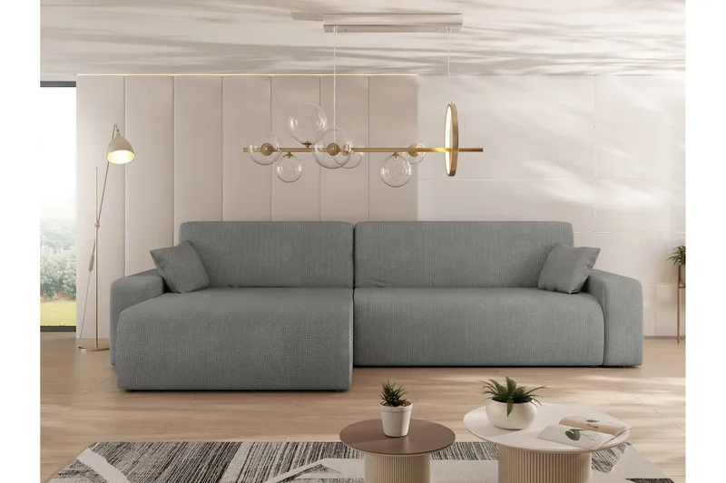 Barile Sovesofa med Chaiselong 3-personers i Plys - Grå - Møbler - Sofaer - Sovesofaer