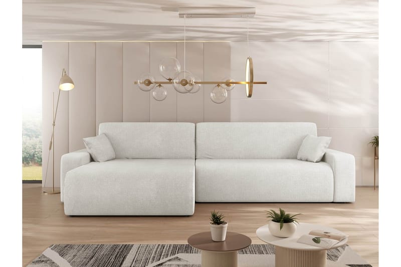 Barile Sovesofa med Chaiselong 3-personers i Plys - Hvid - Møbler - Sofaer - Sovesofaer