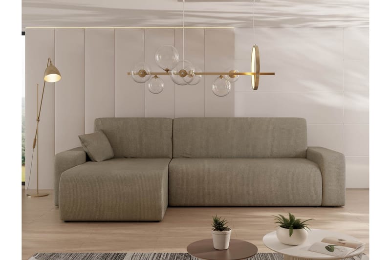 Barile Sovesofa med Chaiselong 3-personers i Plys - Brun - Møbler - Sofaer - Sovesofaer