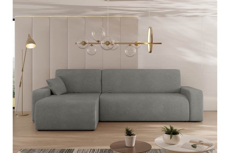 Barile Sovesofa med Chaiselong 3-personers i Plys - Grå - Møbler - Sofaer - Sovesofaer