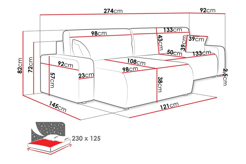 Barile Sovesofa med Chaiselong 3-personers i Plys - Beige - Møbler - Sofaer - Sovesofaer