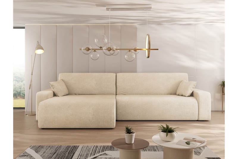 Barile Sovesofa med Chaiselong 3-personers i Plys - Beige - Møbler - Sofaer - Sovesofaer