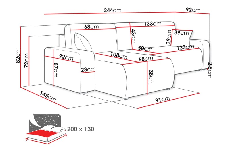 Barile Sovesofa med Chaiselong 3-personers i Plys - Grå - Møbler - Sofaer - Sovesofaer