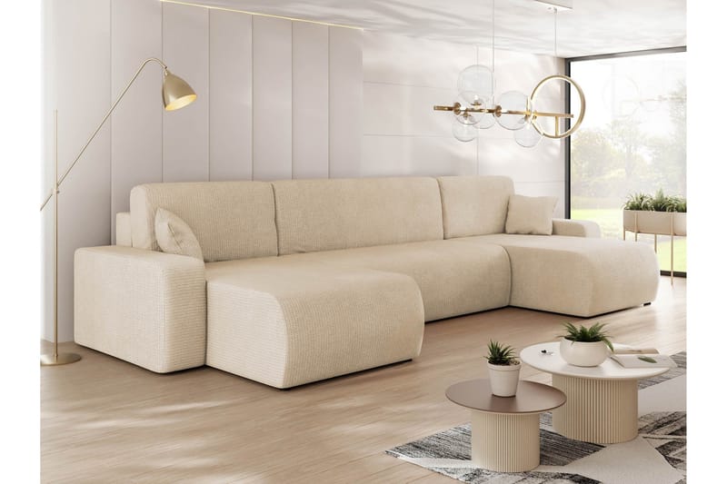 Barile Sovesofa med Dobbelt Chaiselong 4-personers i Plys - Beige - Møbler - Sofaer - Sovesofaer