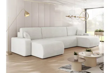 Barile Sovesofa med Dobbelt Chaiselong 4-personers i Plys - Hvid - Møbler - Sofaer - Sovesofaer
